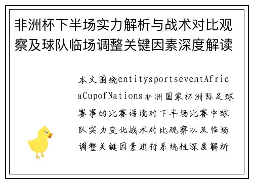 非洲杯下半场实力解析与战术对比观察及球队临场调整关键因素深度解读